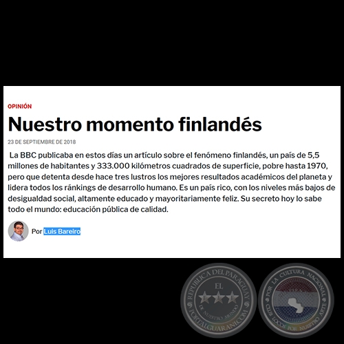 NUESTRO MOMENTO FINLANDÉS - Por LUIS BAREIRO - Domingo, 23 de Septiembre de 2018